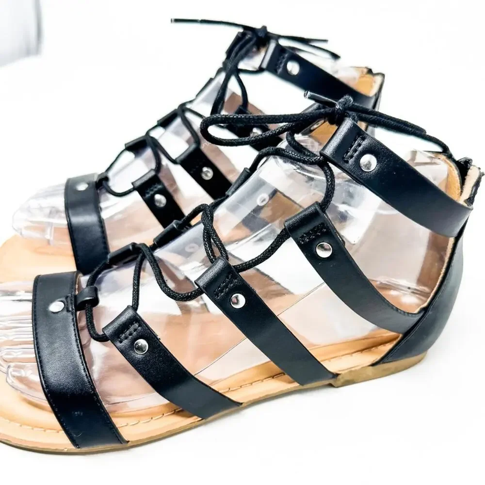 NEW DV by Dolce Vita Girl’s Curse Black Faux Leather Gladiator Sandal, Size 4